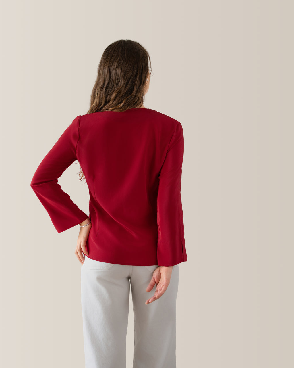 Camicia in seta scollo a V | Rosso Ciliegia