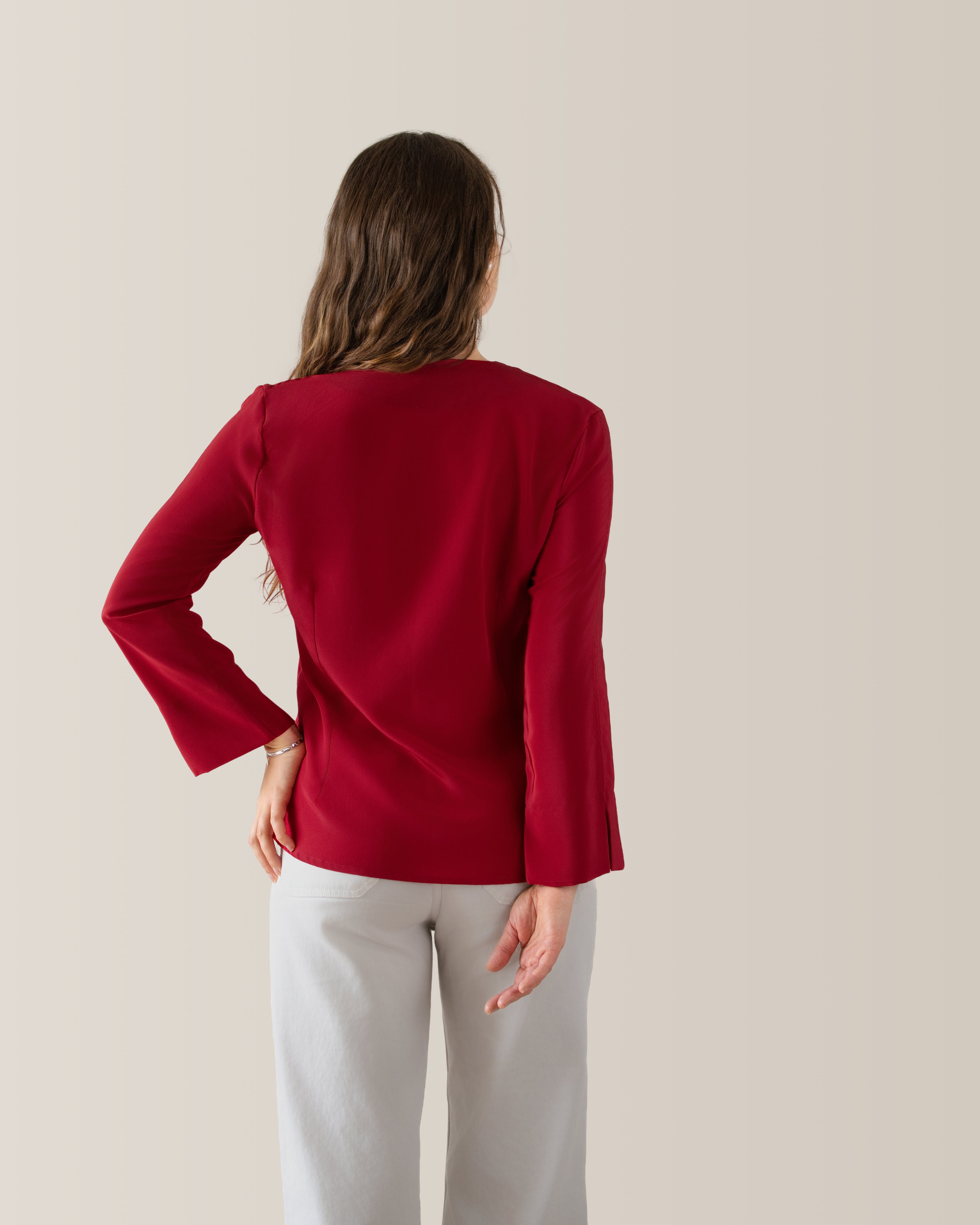 Camicia in seta scollo a V | Rosso Ciliegia