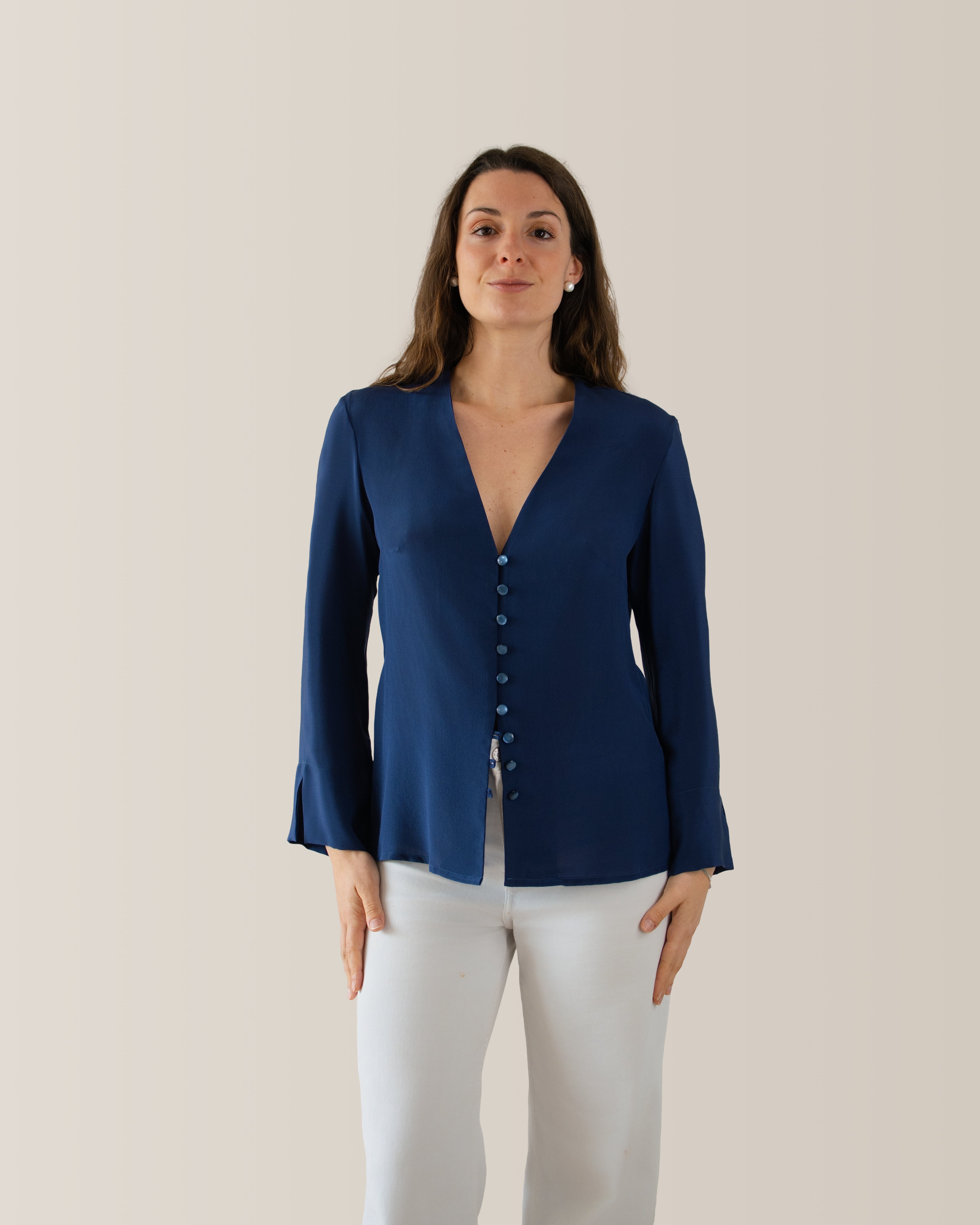 Camicia in seta scollo a V | Blu Notte