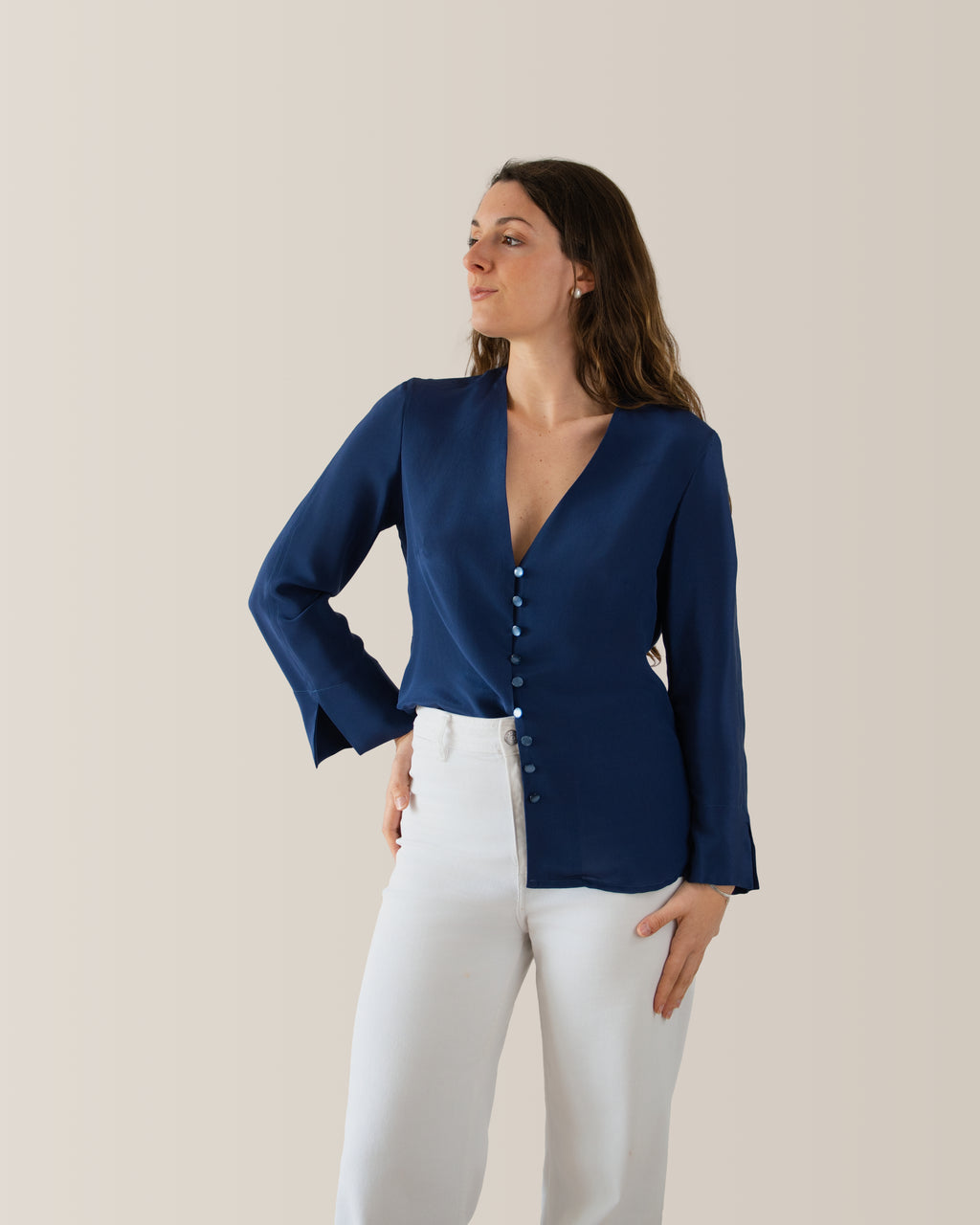 Camicia in seta scollo a V | Blu Notte