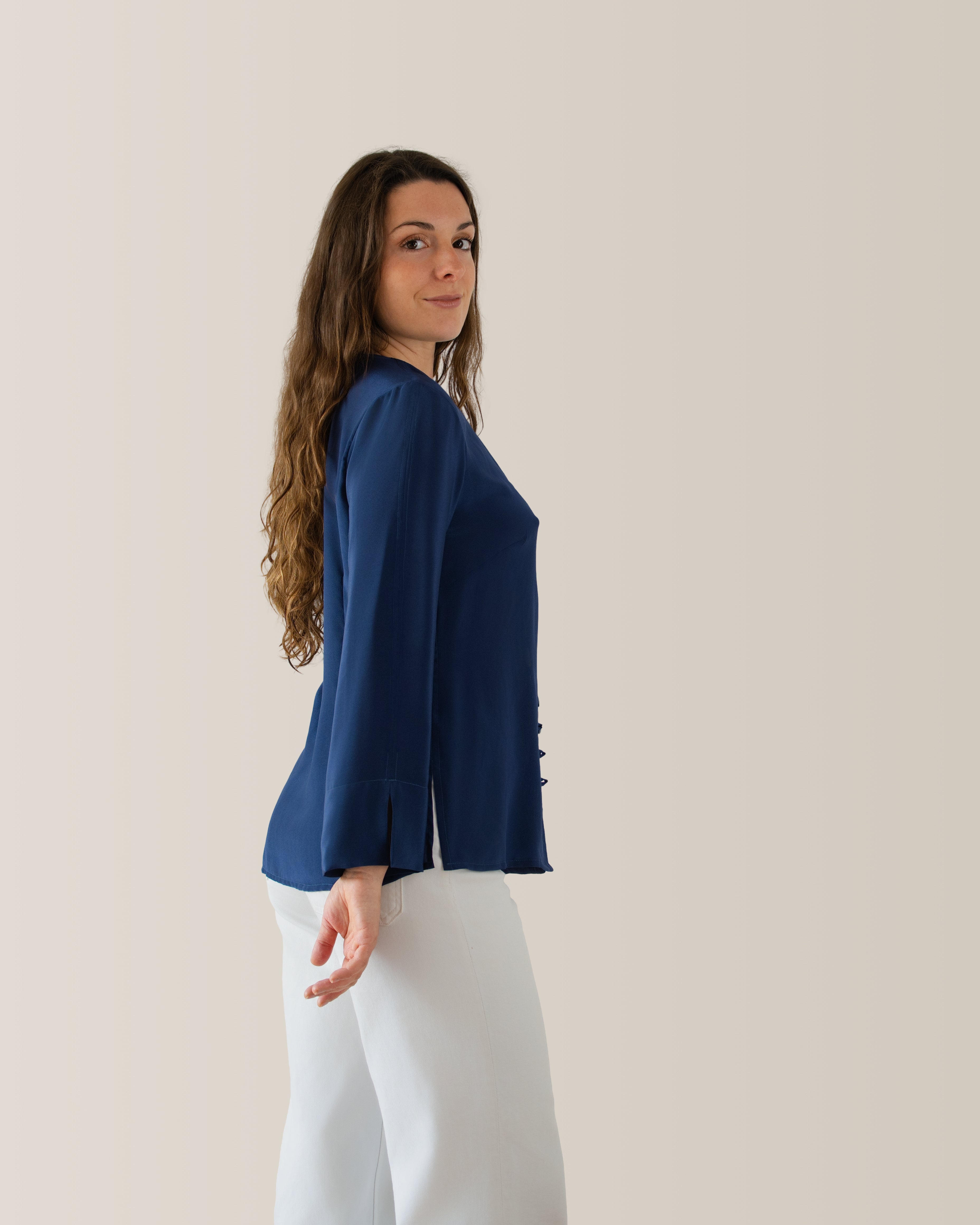 Camicia in seta scollo a V | Blu Notte