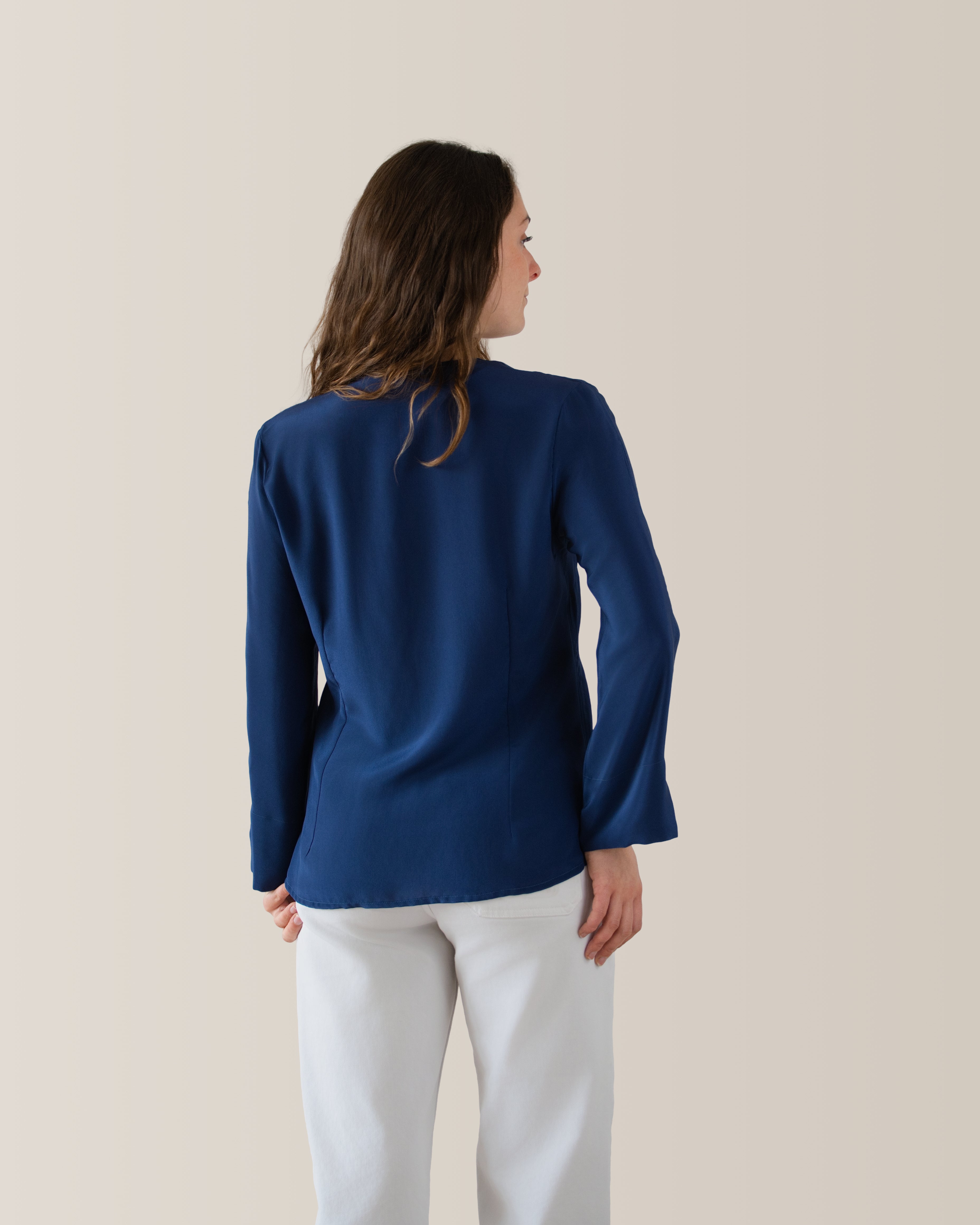 Camicia in seta scollo a V | Blu Notte