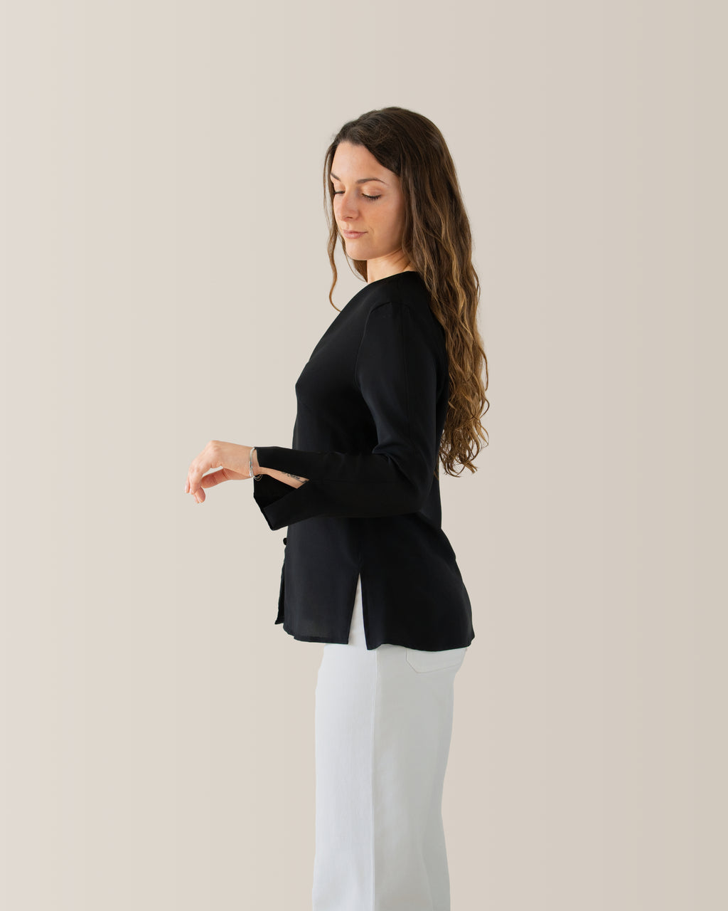 Camicia in seta scollo a V | Nero