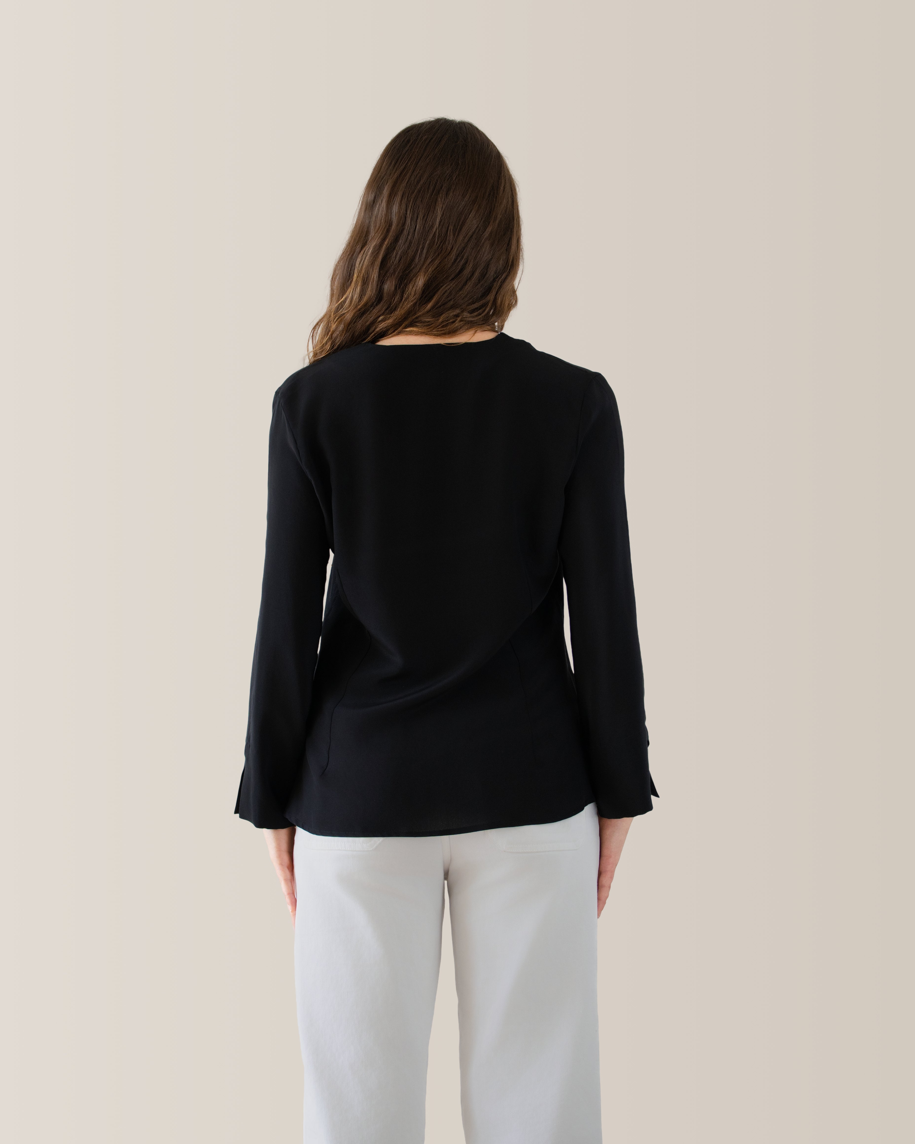 Camicia in seta scollo a V | Nero