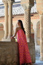 Abito fiori a fascia in twill di seta