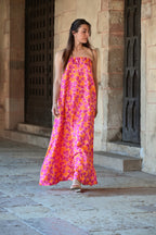 Abito fiori a fascia in twill di seta