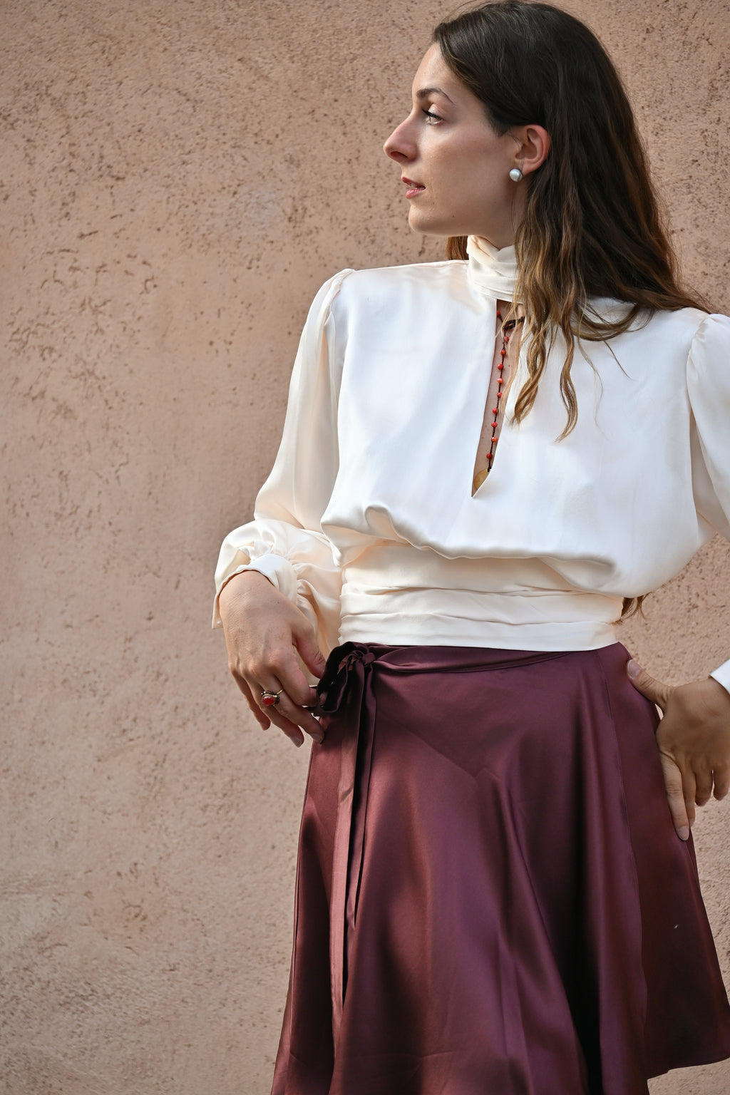 Camicia schiena scoperta in seta | Bianco Perla