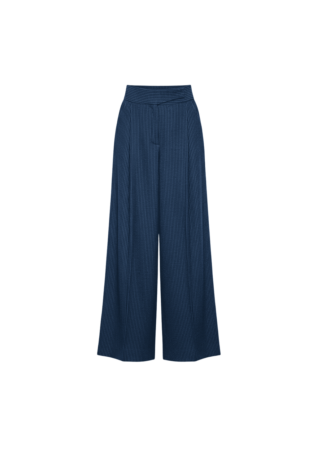 foto con sfondo bianco di pantalone in lana blu gessata 