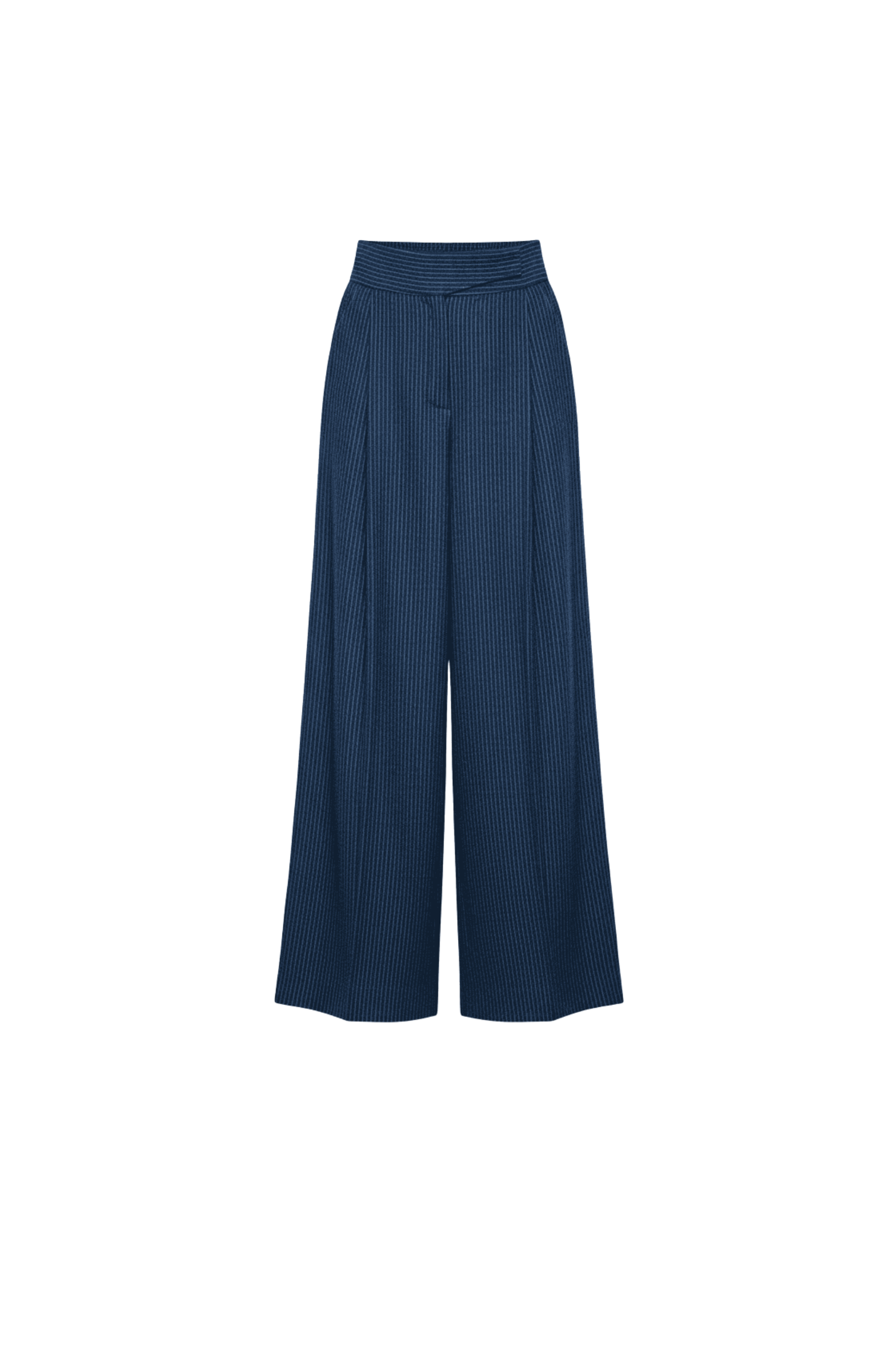 foto con sfondo bianco di pantalone in lana blu gessata 