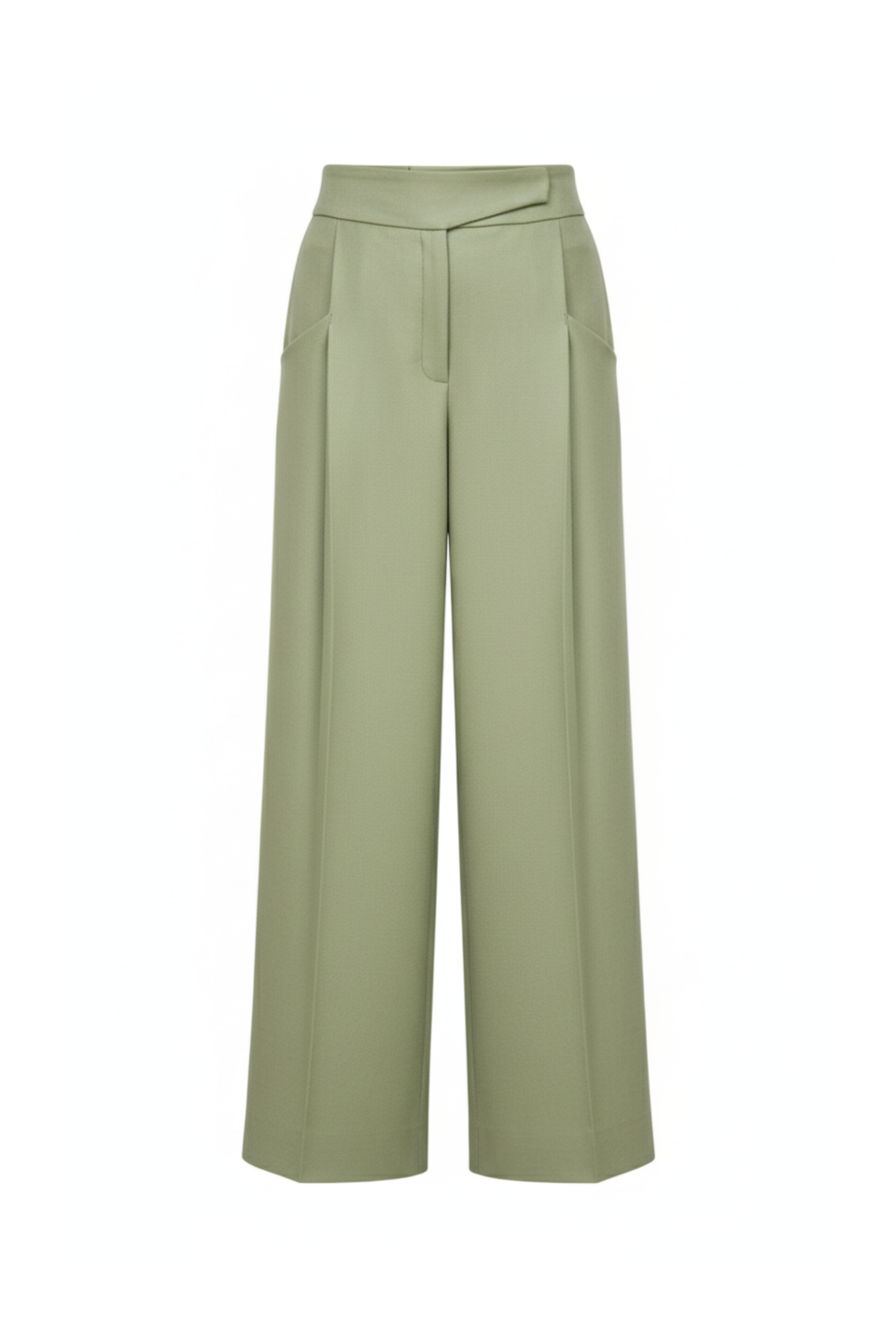 foto di pantalone su sfondo bianco a palazzo in pura lana verde pistacchio 