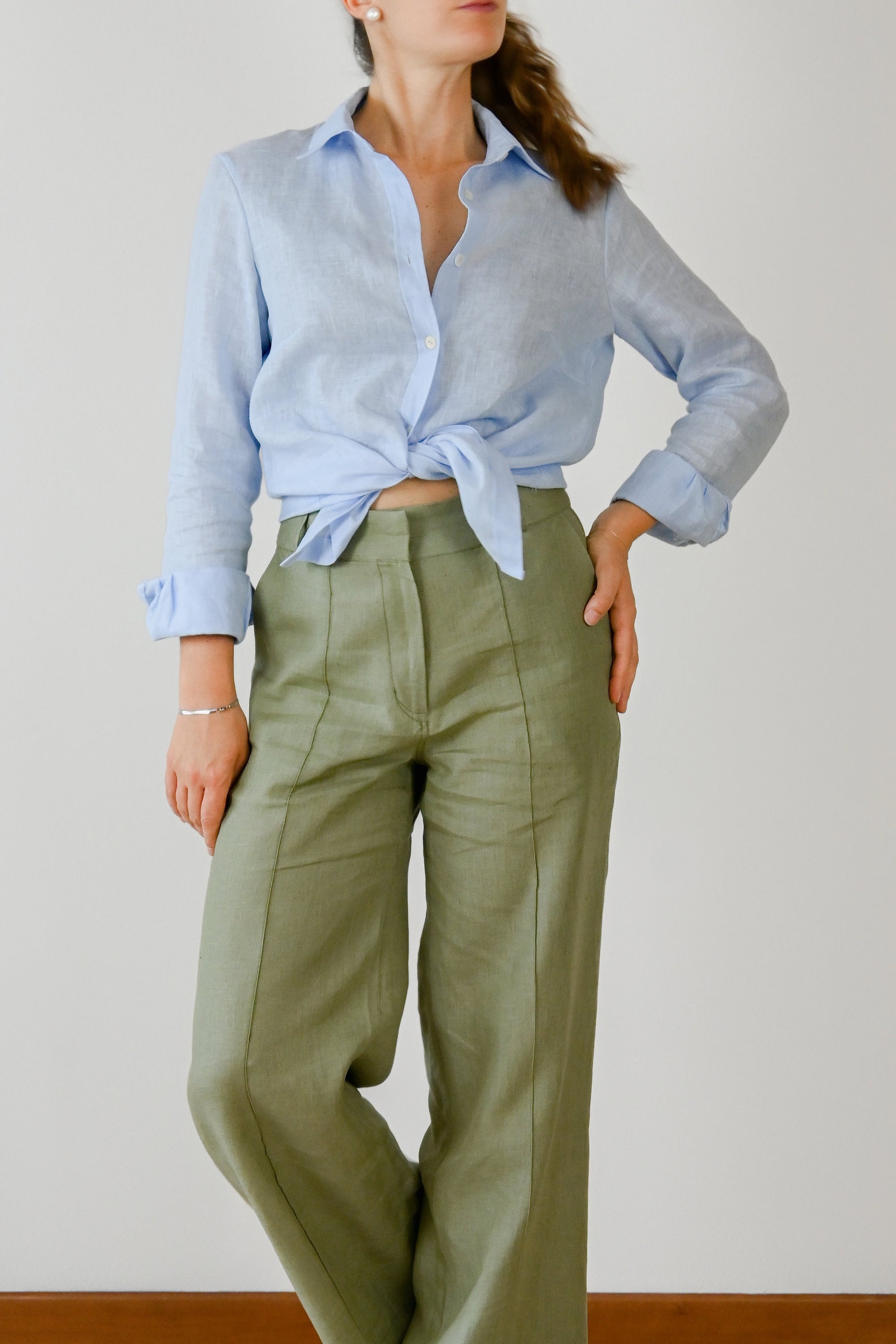 pantaloni palazzo puro lino ALKIRA | Moda donna estiva Made in Italy e fatto a mano, elegante e fresca 
Verde Pistacchio
